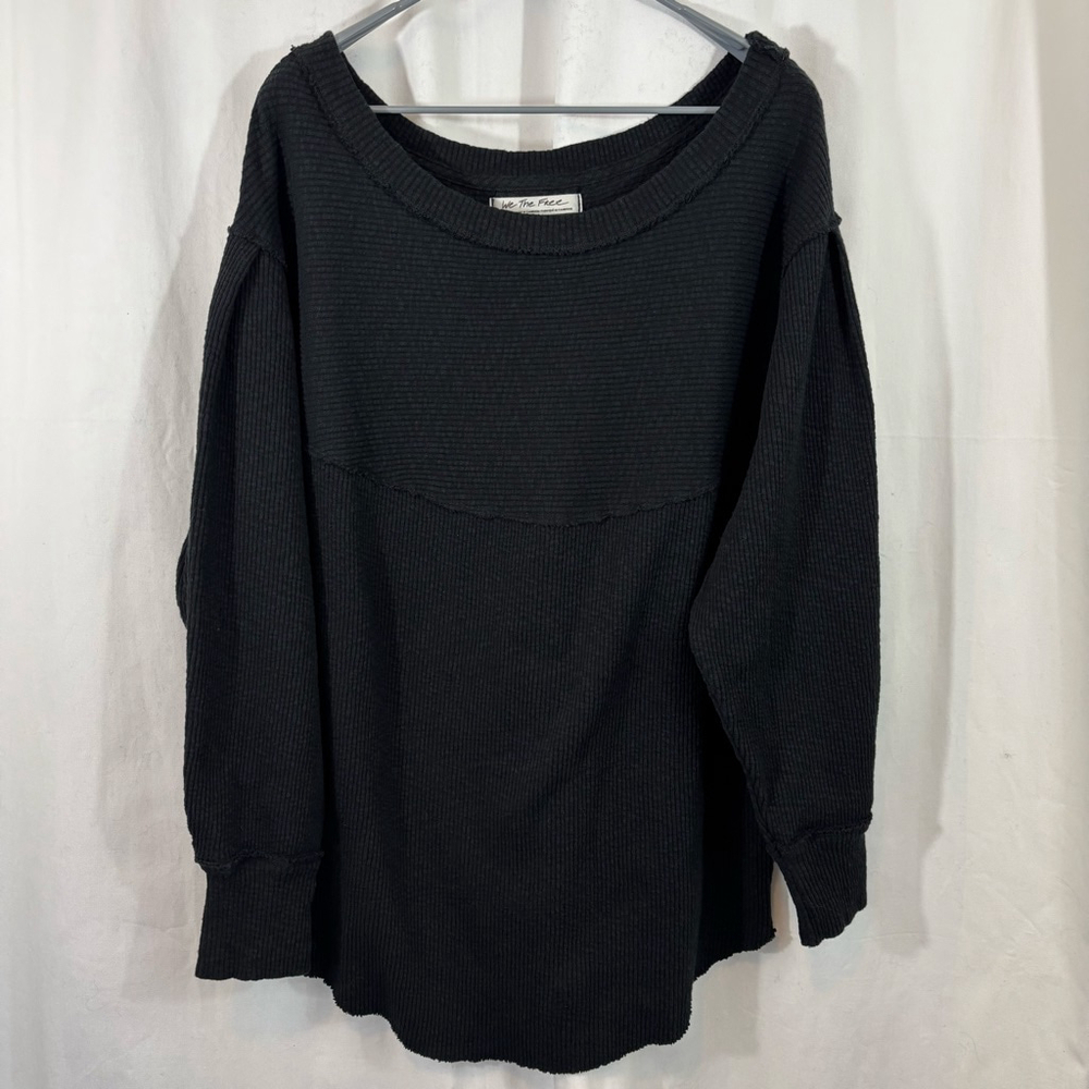 Women’s We The Free (Free People) Black Ribbed Knit Long Sleeve Top Size Medium